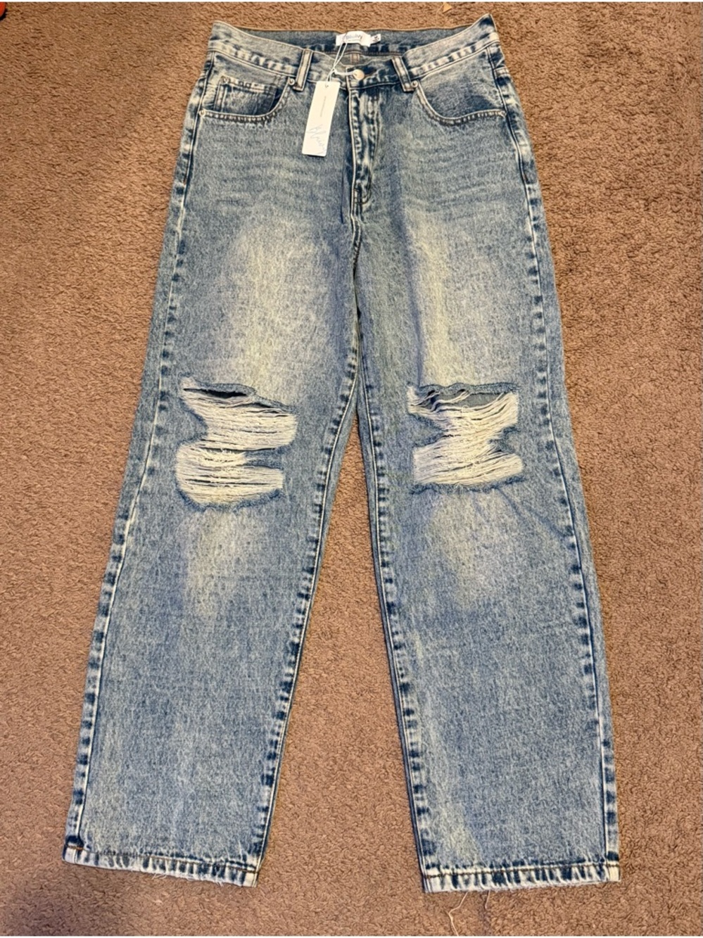 Bluivy Light Blue Distressed Wide-Leg Jeans